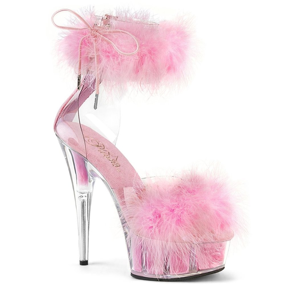 Pleaser Delight 624F Baby Pink Marabou Fur Platform Heels Sandal